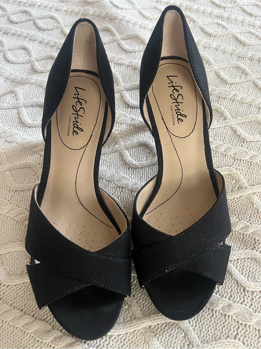 Life Stride Soft System Black Women's Open-Toe Dress Heels Women’s Size 8.5